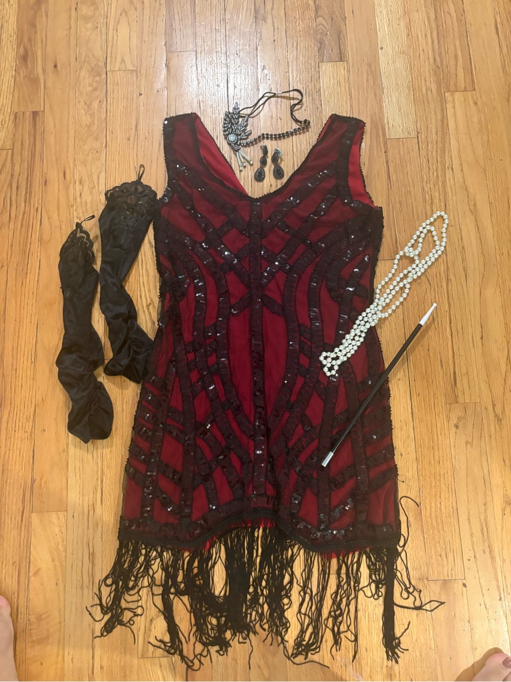 Spirit Beaded Black & Red Mini Flapper Dress